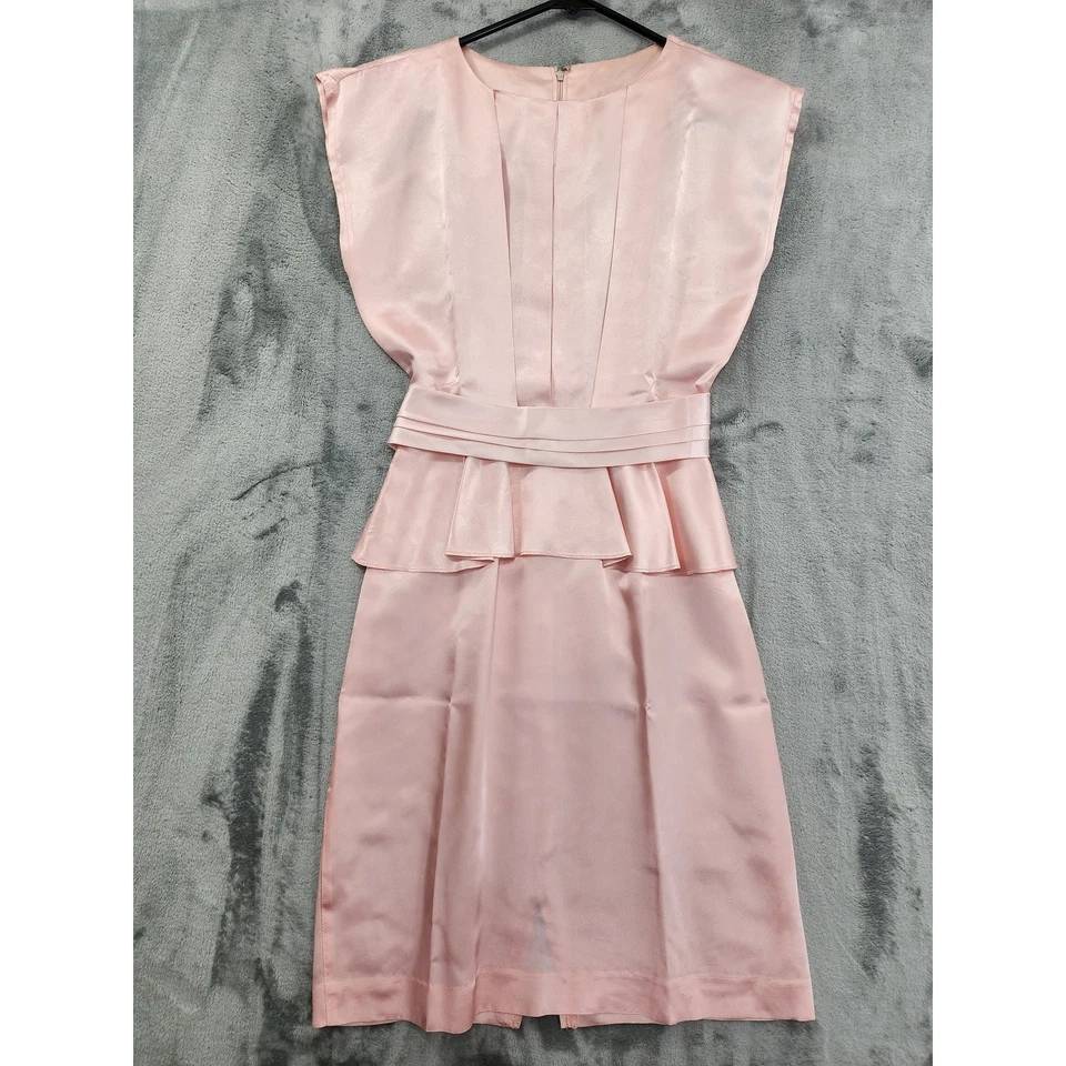 Vestido Lápiz Vintage Años 80 ZUM ZUM Satén Jacquard Plisado Peplum Talla XXS Rosa Foto 1 de 4