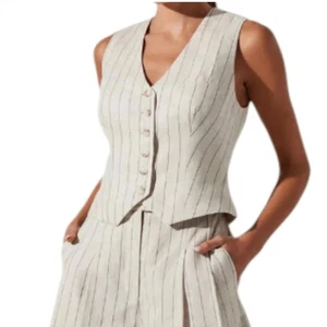 Astr The Label Natural Black Linen Striped Vest size Large NWT - Picture 1 of 10