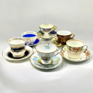 Tazas de té y platillos de porcelana vintage desajustados 6 juegos vintage Tea Party - Imagen 1 de 13