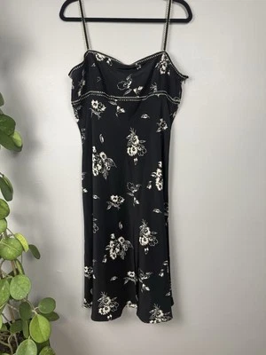 Vintage Maggy London Silk Babydoll Dress Black Floral Whimsigoth Fairy Y2K Sz 14 - Image 1 of 4