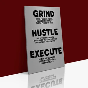 HUSTLE GRIND EXECUTE Motivational Definition CANVAS Wall Art Print FRAMED - Picture 1 of 7