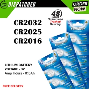 Eunicell CR2032 CR2016 CR2025 Lithium Battery Coin Cell Long Expiry Batteries - Picture 1 of 4
