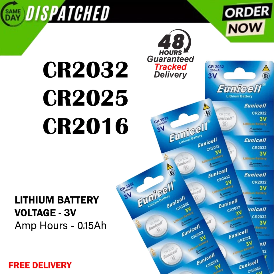 Eunicell CR2032 CR2016 CR2025 Lithium Battery Coin Cell Long Expiry Batteries - Image 1 of 1