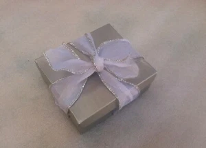  Jewerly Box Classic Silver Grey With Bow 4 1/4" L x 3 3/4" W x 1 1/4" H - Picture 1 of 8