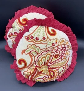 Pier 1 Throw Pillows Round Decorative Red Gold Polka Dot Pair 13 Inch Paisley - Picture 1 of 10