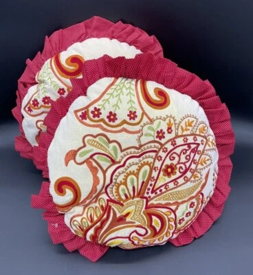 Pier 1 Throw Pillows Round Decorative Red Gold Polka Dot Pair 13 Inch Paisley - Image 1 of 4