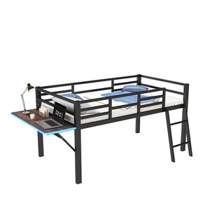 Hochbett Metallbett 90x200 cm mit Schreibtisch und LED Kinderbett Jugendbett - Bild 1 von 12