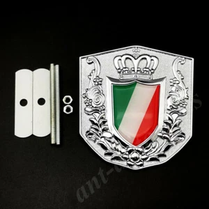 Metal Chrome Italy Italian Flag Royal Crown Car Front Grille Emblem Badge Decal - Picture 1 of 4