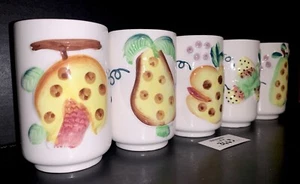5 Porcelain Ceramic Embossed Hand Painted FRUIT DESIGN Juice Cups Vintage Japan - Picture 1 of 18