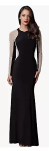 Xscape Black Formal Gown With Beaded Sleeves & Back Zipper Closure Size 4P - Picture 1 of 7