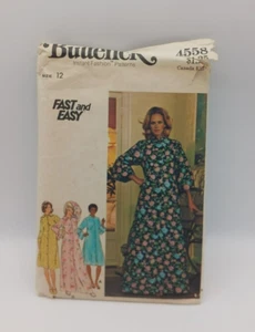 Butterick 4558 Size 12 Misses Button Front Robe 1970s Vintage Retro Pattern CUT - Picture 1 of 6