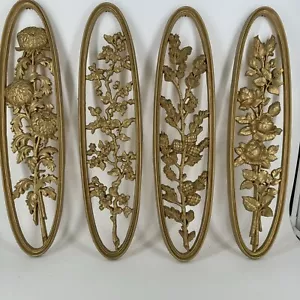 Vtg Burwood Four Seasons Floral Wall Plaques Gold Set 4 Oval MCM - Picture 1 of 23