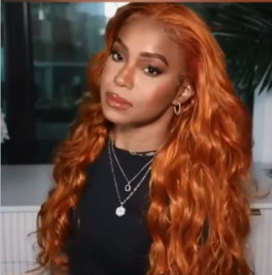 Pelucas de encaje delanteras largas rizadas rojas de cobre onda profunda jengibre naranja pelucas disfraces fiesta Foto 1 de 4