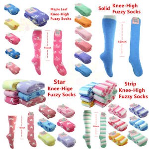 4~12pairs Women Girl Winter Socks Cozy Fuzzy Slipper Long Fleece Knee High Lot 