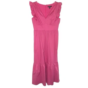 Maxi Vestido Primavera Maggy London Para Mujer Talla 8 Rosa Cuello en V Volantes Algodón Popelina - Imagen 1 de 6