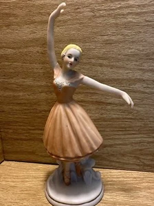 Blonde Ballerina Girl Dancer Pink Mid Length Dress 8” Porcelain Shelf - Picture 1 of 11