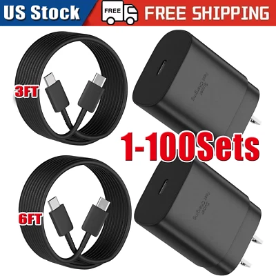 25w Type USB-C Fast Wall Charger+6FT Cable For Samsung Galaxy S20 S21 5G lot US - Image 1 of 4