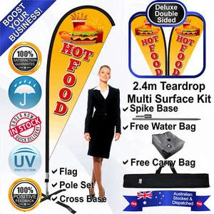 HOT FOOD Deluxe Yellow 2.4m Teardrop Flag/Banner Kit Multi Surface *Advertising - Picture 1 of 11
