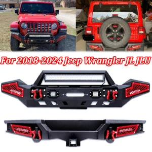 Offroad Front / Rear Bumper Fit For 2018-2024 Jeep Wrangler JL JLU w/ Led Lights - Picture 1 of 17
