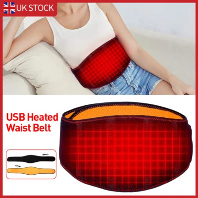 USB Heating Back Support Pain Relief Lower Lumbar Brace Waist Belt Strap Pad UK