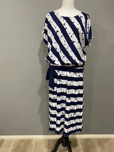 DOLINA BLUE LABEL Stripped Pleated Dress Size 18 Sash Belt - Picture 1 of 5