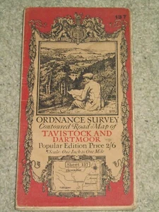 OS Ordnance Survey 1" Popular edition sheet 137 Tavistock & Dartmoor, 1919 cloth - Foto 1 di 4