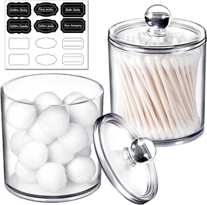 2 Pack Qtip Dispenser Apothecary Jars Bathroom with Labels - Qtip Holder Storage - Picture 1 of 12