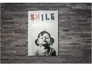 Estampado artístico en pared de lona BANKSY SMILE GIRL - Imagen 1 de 5