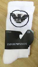 Emporio Armani 3 pairs mens white socks with logo NEW cushioned crew sports