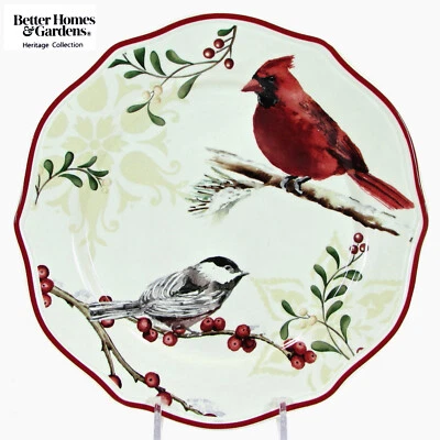 Plato de ensalada Better Homes & Gardens WINTER FOREST CARDINAL & CHICKADEE 8,75" como nuevo Foto 1 de 4