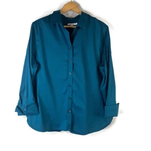 Chico's Womens Shirt Top Size XL Blue Collared Button Up Roll Tab 3/4 Sleeve - Picture 1 of 10