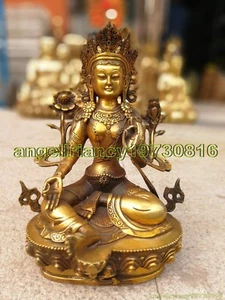 Tibet buddhist Ancient Bronze Buddha Bodhisattva Tara (green) Statue 8inch - Picture 1 of 4