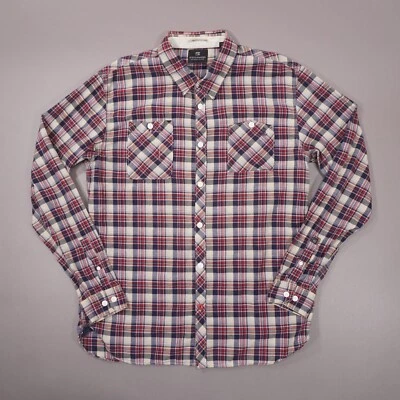 Camisa masculina manga longa mistura de linho algodão Scotch & Soda 2XL xadrez azul vermelho - Imagem 1 de 4