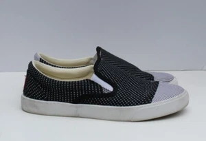 Bucket Feet Sneakers Womens Size 9 Black Canvas Polka Dot Striped Slip On Shoes - Picture 1 of 10