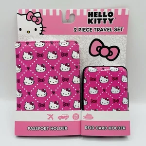 Juego de viaje de 2 piezas con soporte para pasaporte rosa Sanrio Hello Kitty 2024 y tarjeta RFID 🔥 - Imagen 1 de 2