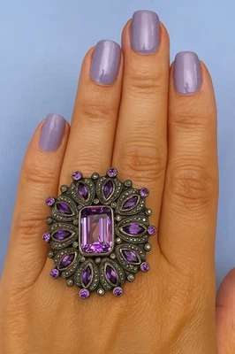 Anillo vintage de diamantes amatista joyería patrimonial usado oro de 14 quilates esterlina $5500 Foto 1 de 4