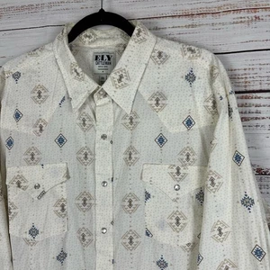 Men Eli Cattleman Pearl Snap Shirt Long Sleeve Cream Tan Aztec Western Print XXL - Picture 1 of 6