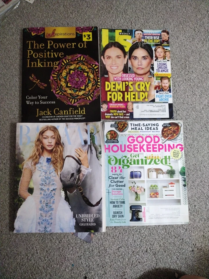 Magazines Lot 3 Magazines 1 Adult Coloring Book US Weekly•Harper's Bazaar•Good H - Image 1 of 1