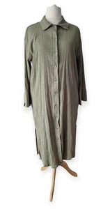 H&M Khaki Green Crepe Loose Fit Long Sleeve Dropped Shoulder Shirt Dress Size XL - Picture 1 of 11