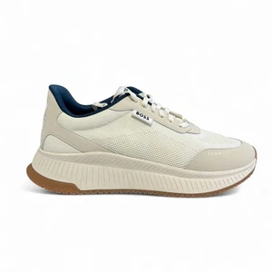 BOSS Trainers Mens Light Beige Casual Sneakers With Logo - TTNMEvo Runn AeoniQ - Picture 1 of 6