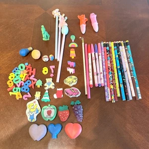 Vintage 80's 90s Lot Pencils Erasers Toppers unsharpened novelty Stationery - Picture 1 of 18