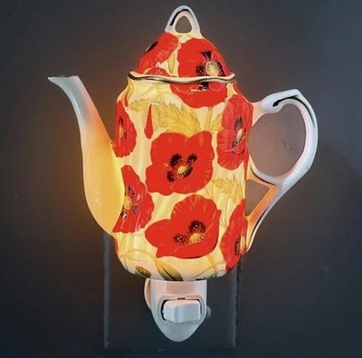 "Tetera floral de cerámica luz nocturna roja amapola flor vacaciones salida lámpara interruptor 6""" Foto 1 de 4