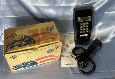 Vintage ITT CORTELCO Wall Mount Corded PUSH BUTTON PHONE - BLACK in Original Box - Image 1 of 4