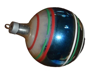 Vintage Premier Quecksilber Glas blau rot grün Streifen Weihnachtsschmuck 2 1/2" - Bild 1 von 4