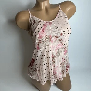 Adele Fado Italy Polka Dot Paisley Cami Top 2 Pink Brown Y2K Boho Festival Rare - Picture 1 of 9