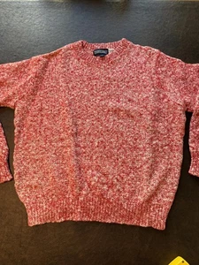 Lands' End Men's Crew Neck Sweater, Size Large Marled Red and White Holiday - Picture 1 of 9
