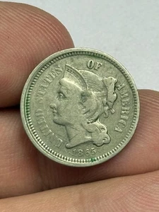 1865 3 Cent Copper Nickel Counterstamp VBP - Picture 1 of 4