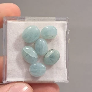 23.5 Carat Aquamarine x 6 Oval Polished Cabochon loose gemstone 12x9mm Eo-1230 - Picture 1 of 10