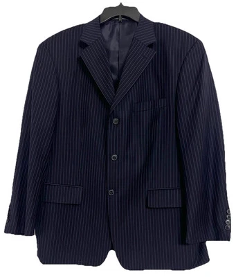 Blazer para hombre BACHRACH 44S, azul marino a rayas traje chaqueta nido de abeja forro azul marino Foto 1 de 4