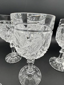 Vintage set of six Hofbauer Byrdes crystal wine goblets crystal cut bird motif - Picture 1 of 15